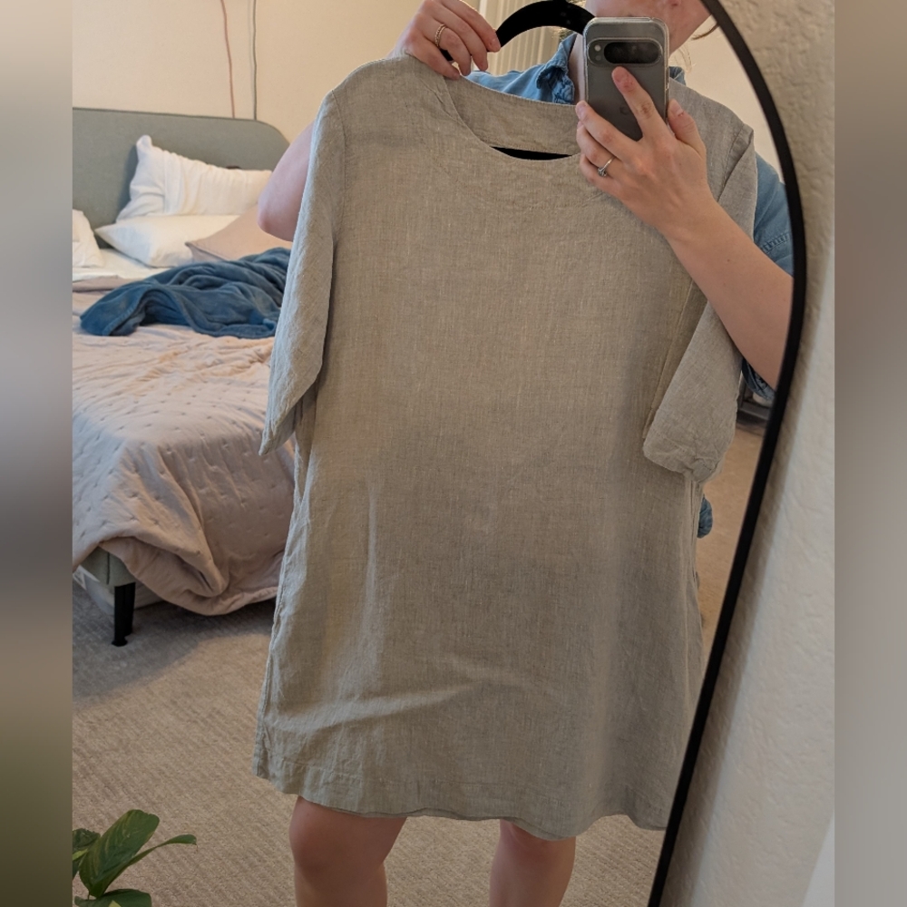 Len Ok Short Linen Dress With Pockets - Picture 7 of 8